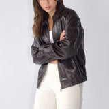 SCG MADE | Basic 90s Style Faux Leather Bomber Jacket in Brown