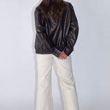 SCG MADE | Basic 90s Style Faux Leather Bomber Jacket in Brown