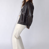 SCG MADE | Basic 90s Style Faux Leather Bomber Jacket in Brown