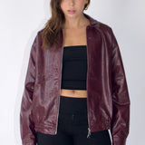 SCG MADE | Basic 90s Style Faux Leather Bomber Jacket in Wine