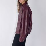 SCG MADE | Basic 90s Style Faux Leather Bomber Jacket in Wine