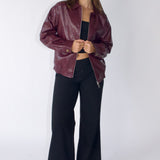 SCG MADE | Basic 90s Style Faux Leather Bomber Jacket in Wine
