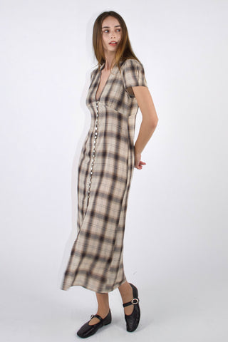 Sera Button-Front Plaid Midi Dress