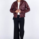 SCG MADE | Basic 90s Style Faux Leather Bomber Jacket in Wine