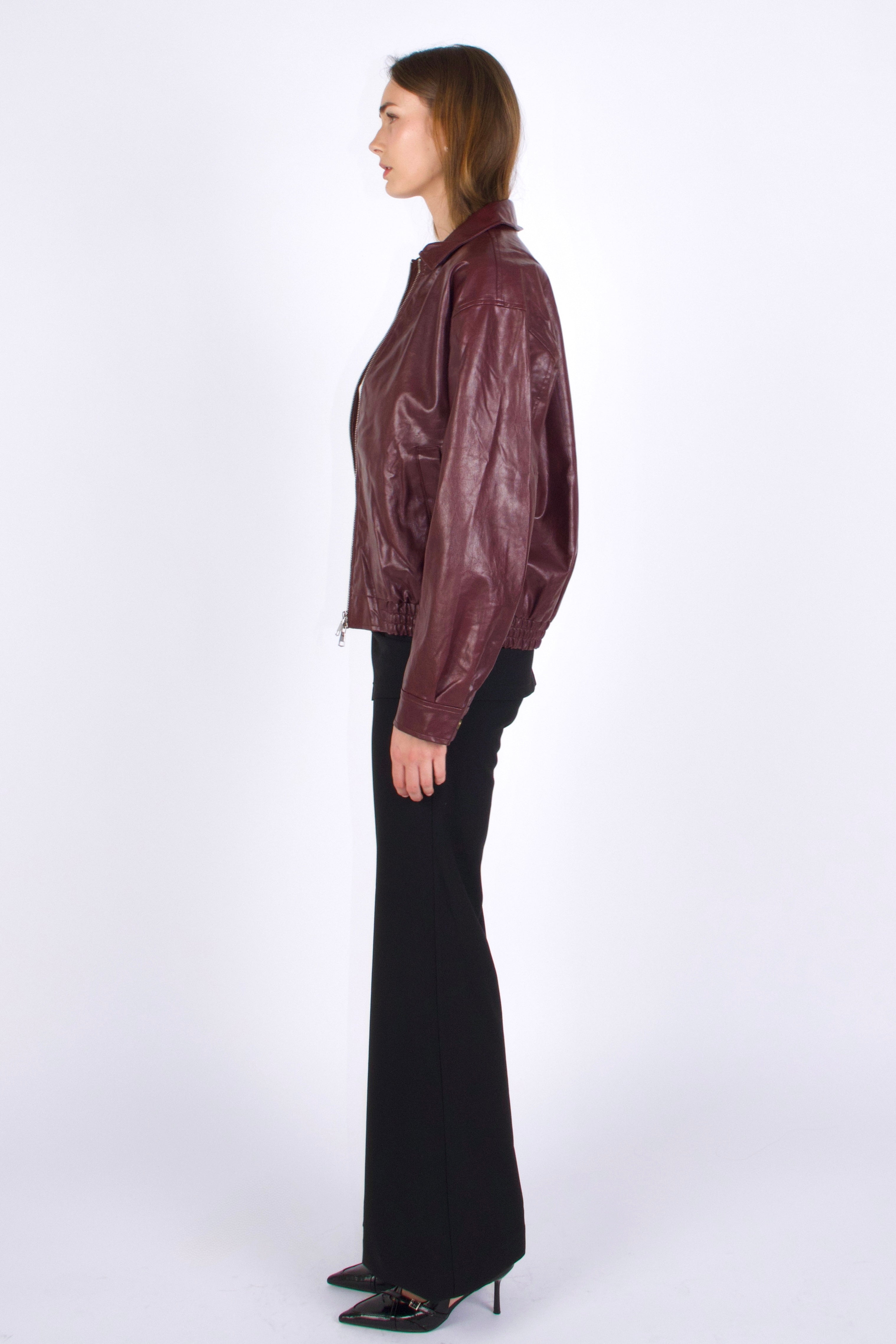 SCG MADE | Basic 90s Style Faux Leather Bomber Jacket in Wine