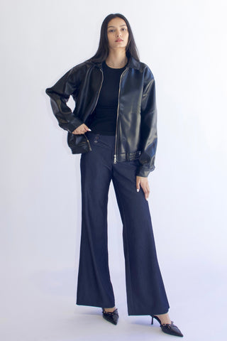 Basic Faux Leather Bomber Jacket