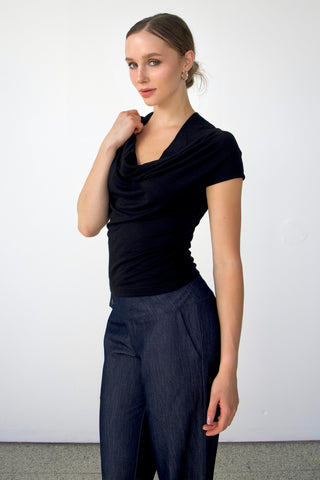 Shelly Cowl Neck Cap-sleeves Cupro Top
