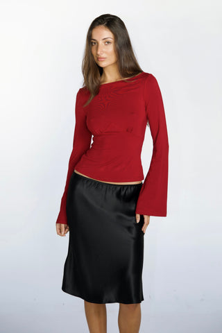 Celine Bamboo Bell Sleeve Boatneck Tie-Back Top