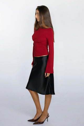 Celine Bamboo Bell Sleeve Boatneck Tie-Back Top