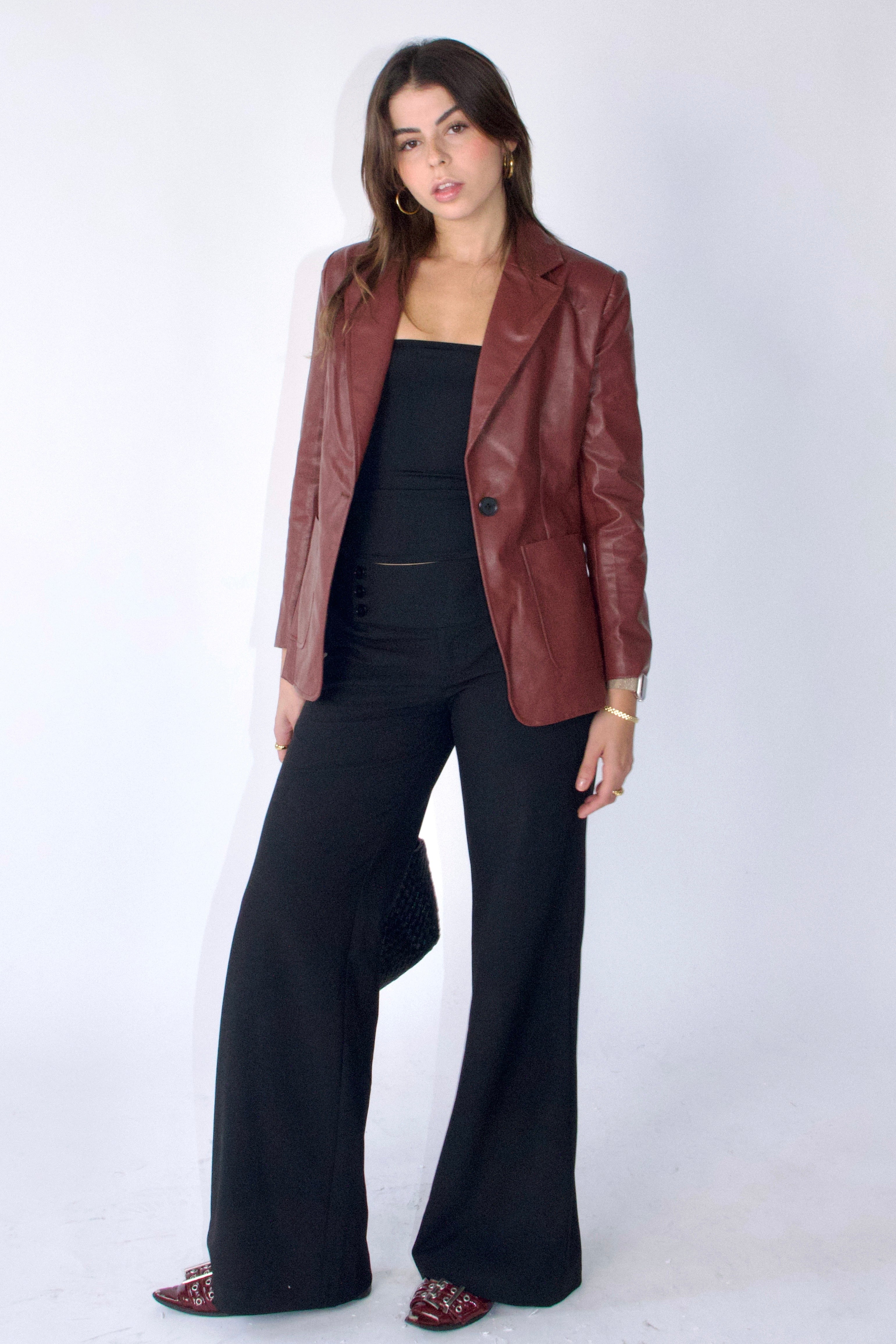 Sloane 90s wine faux leather moto blazer heavyweight structured and warm by SCG MADE