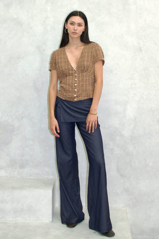 Vivien Button Front Short-sleeves Plaid Blouse