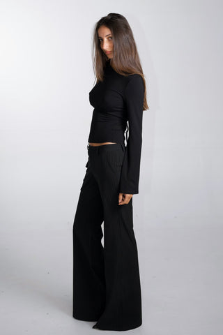 Celine Bamboo Bell Sleeve Boatneck Tie-Back Top