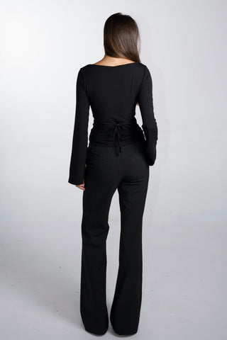Celine Bamboo Bell Sleeve Boatneck Tie-Back Top