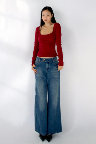 Rita medium wash low-rise wide-leg retro denim jeans comfortable minimalistic fit by SCG MADE