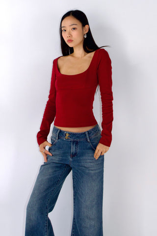 Margaux long sleeve square neck top in soft sculpting cotton minimalistic flattering fit by SCG MADE
