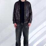 SCG MADE | Basic 90s Style Faux Leather Bomber Jacket in Brown