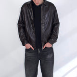 SCG MADE | Basic 90s Style Faux Leather Bomber Jacket in Brown