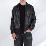 SCG MADE | Basic 90s Style Faux Leather Bomber Jacket in Brown