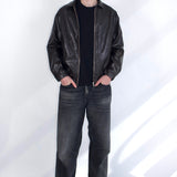 SCG MADE | Basic 90s Style Faux Leather Bomber Jacket in Brown