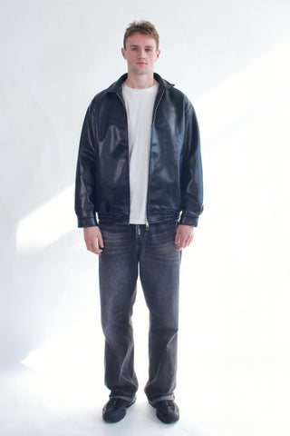Basic Faux Leather Bomber Jacket