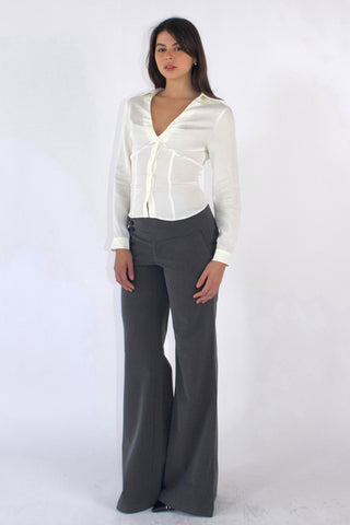 Noir Lace-Back Ruched Blouse