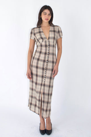 Sera Button-Front Plaid Midi Dress