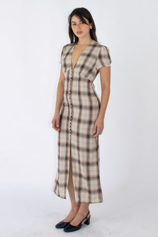 Sera Button-Front Plaid Midi Dress
