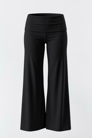 SCG_COLLECTIONS black Lyocell ankle pants with a low-rise fold-over waist, perfect for yoga and lounging.