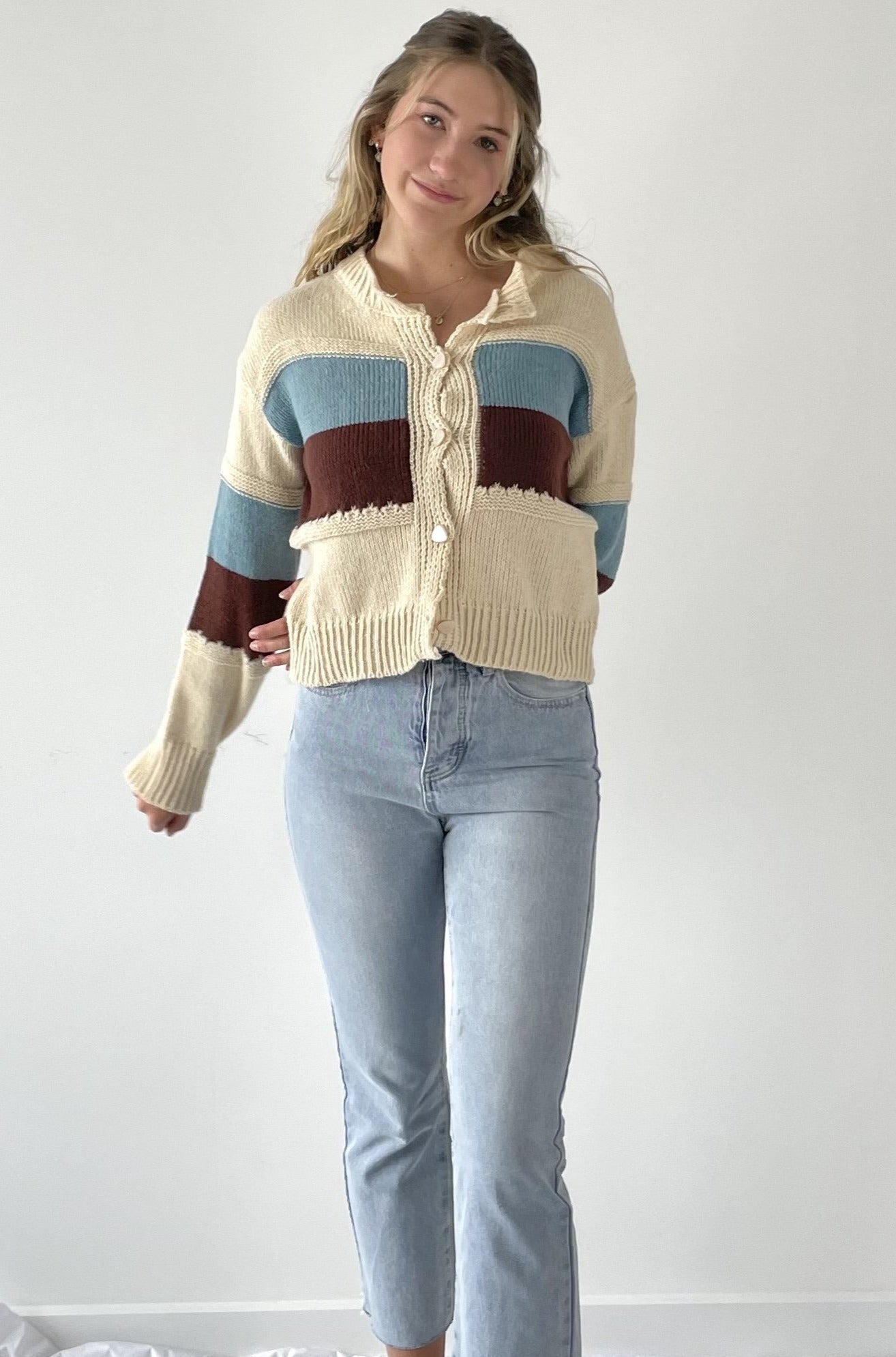 Elegant stripe pattern button front cardigan - SCG_COLLECTIONSsweater