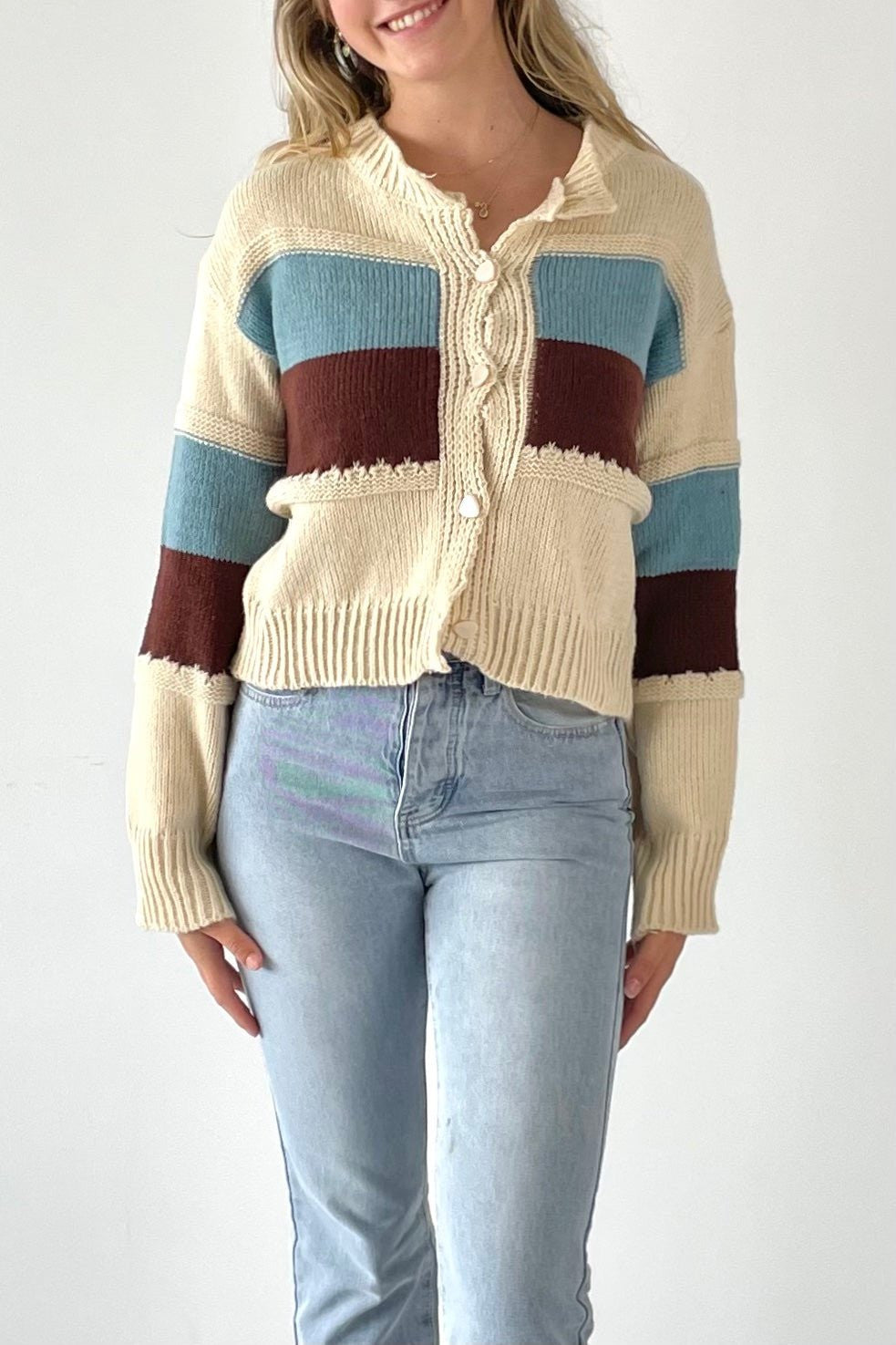 Elegant stripe pattern button front cardigan - SCG_COLLECTIONSsweater