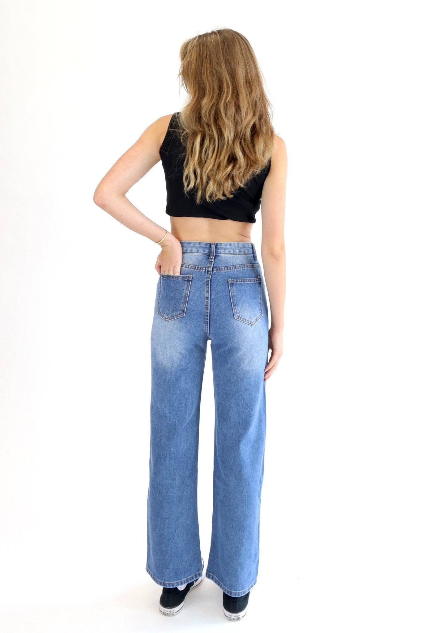 Mid Rise dad jeans in mid wash blue - SCG_COLLECTIONSBottom