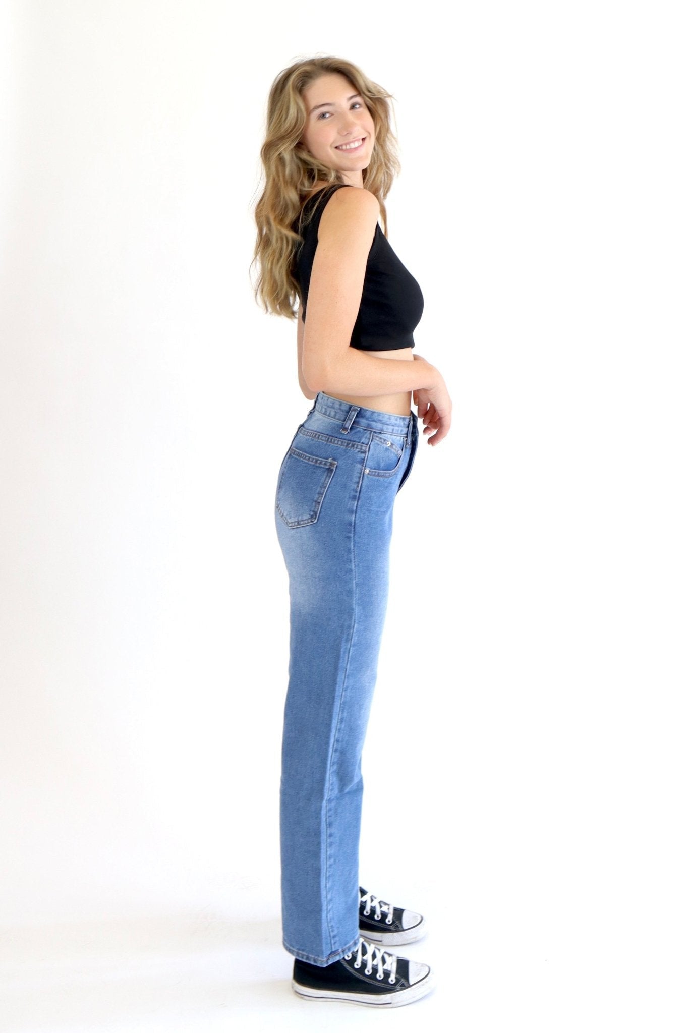 Mid Rise dad jeans in mid wash blue - SCG_COLLECTIONSBottom