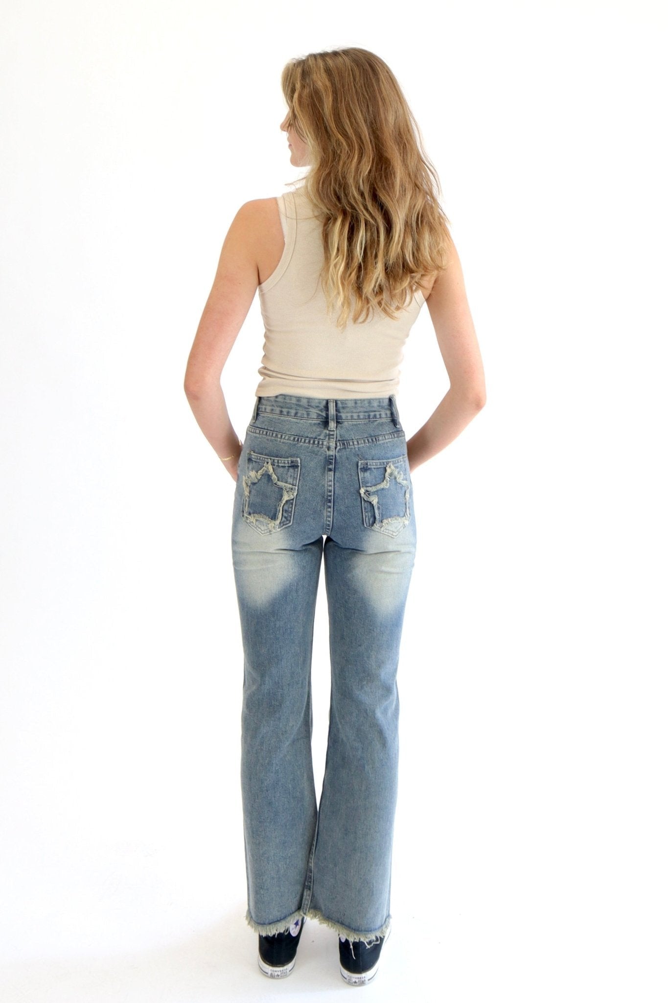 Mid Rise star print flare jeans - SCG_COLLECTIONSBottom